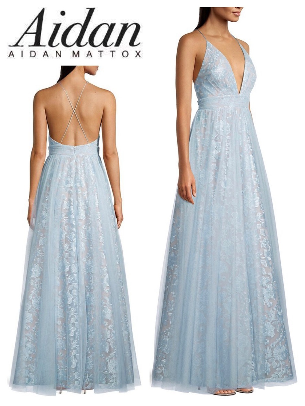Aidan by AIDAN MATTOX Embroidered Floral Mesh Gown